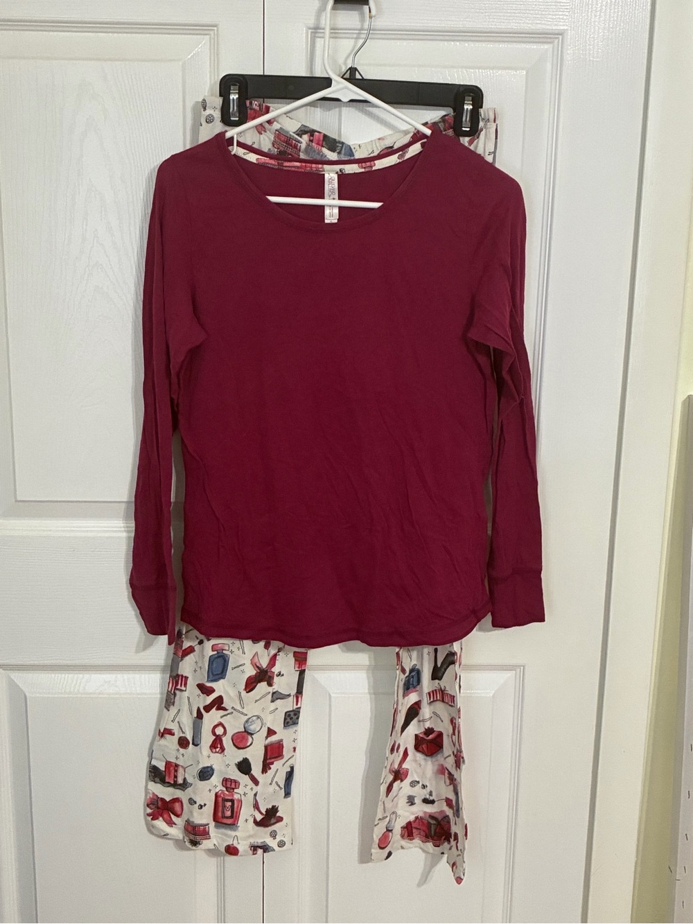 Women’s Long Sleeve Burgundy Top with Printed Pajama Pants size small